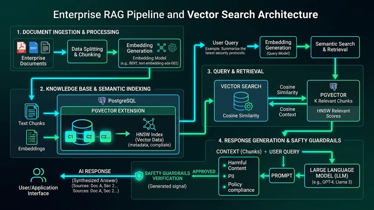 Enterprise RAG pipeline and vector search architecture diagram with PostgreSQL and PGVector — Binary Froster