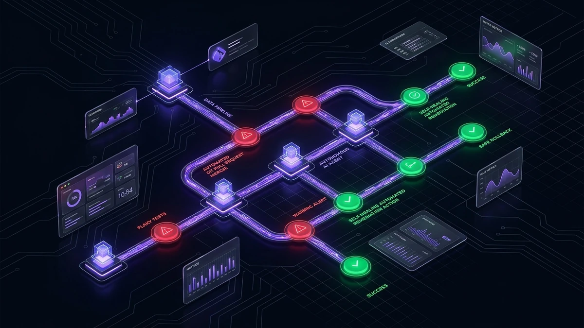 Autonomous multi-agent CI/CD self-healing loop showing triage agent, patch generator, test sandbox, and canary deployer — Binary Froster