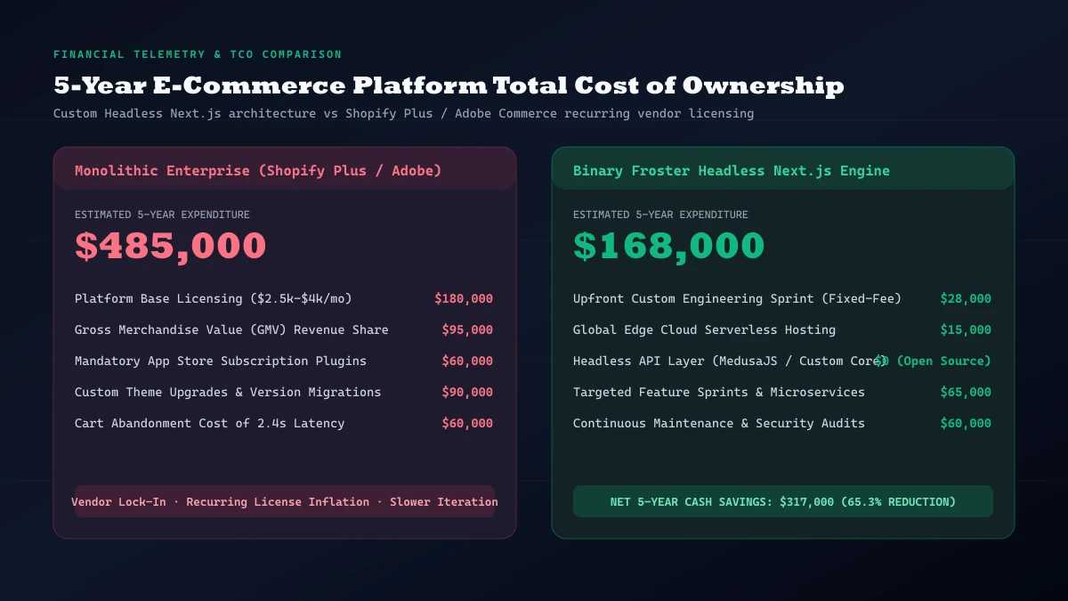 5-Year E-commerce Platform Total Cost of Ownership comparison — Binary Froster