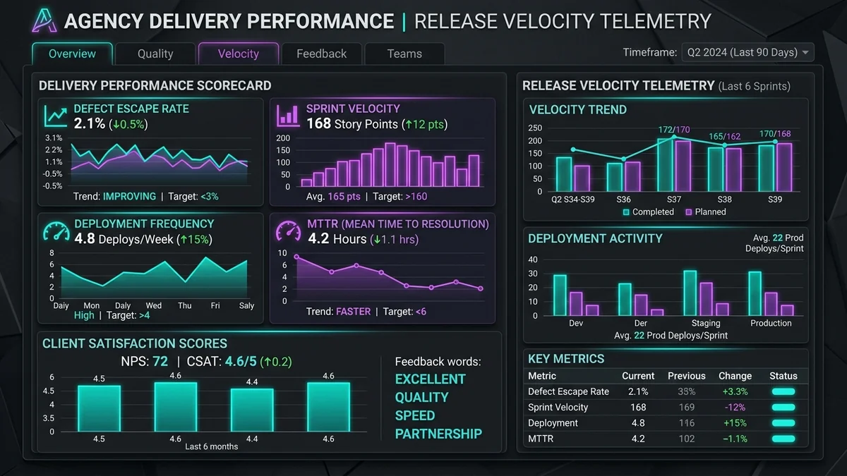 Software agency delivery performance scorecard and release velocity telemetry — Binary Froster