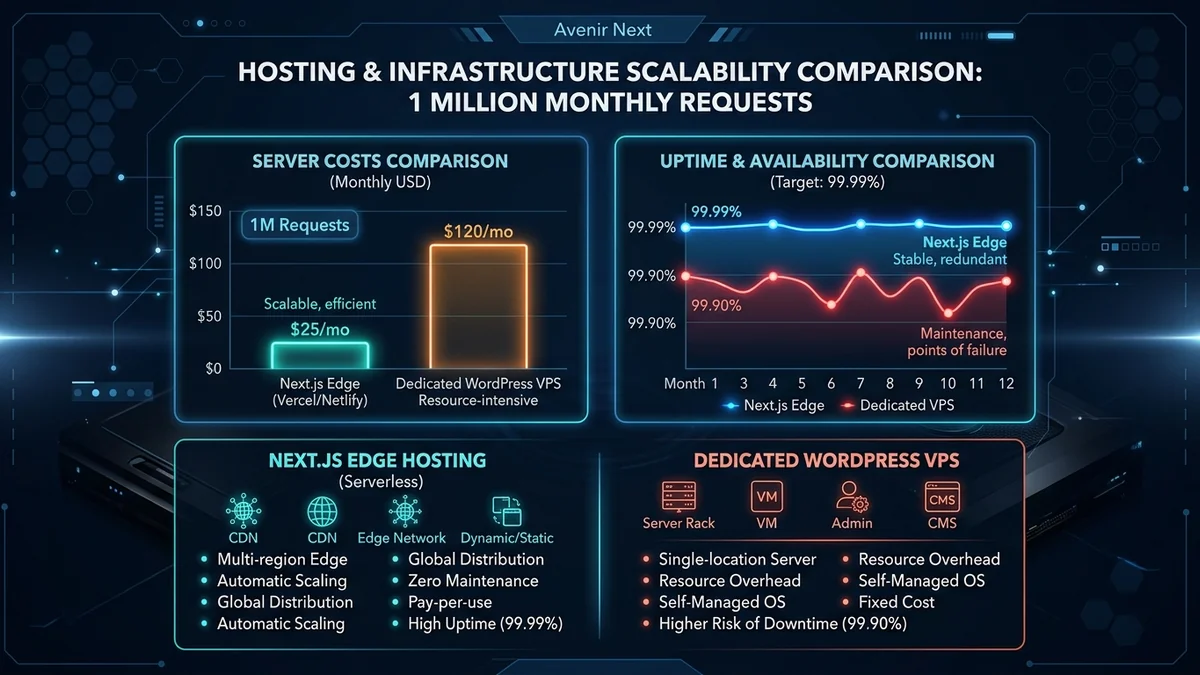 Hosting and infrastructure scalability comparison graph for 1 million monthly requests — Binary Froster